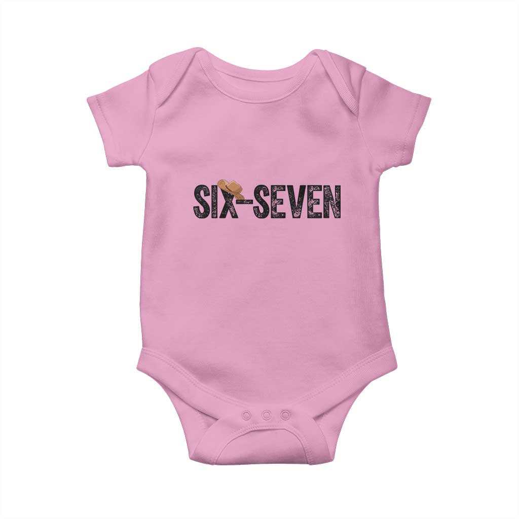 Six Seven Meme Gen Alpha Cowboy Hat Baby Onesie Funny Western Gift TS12 Light Pink Print Your Wear