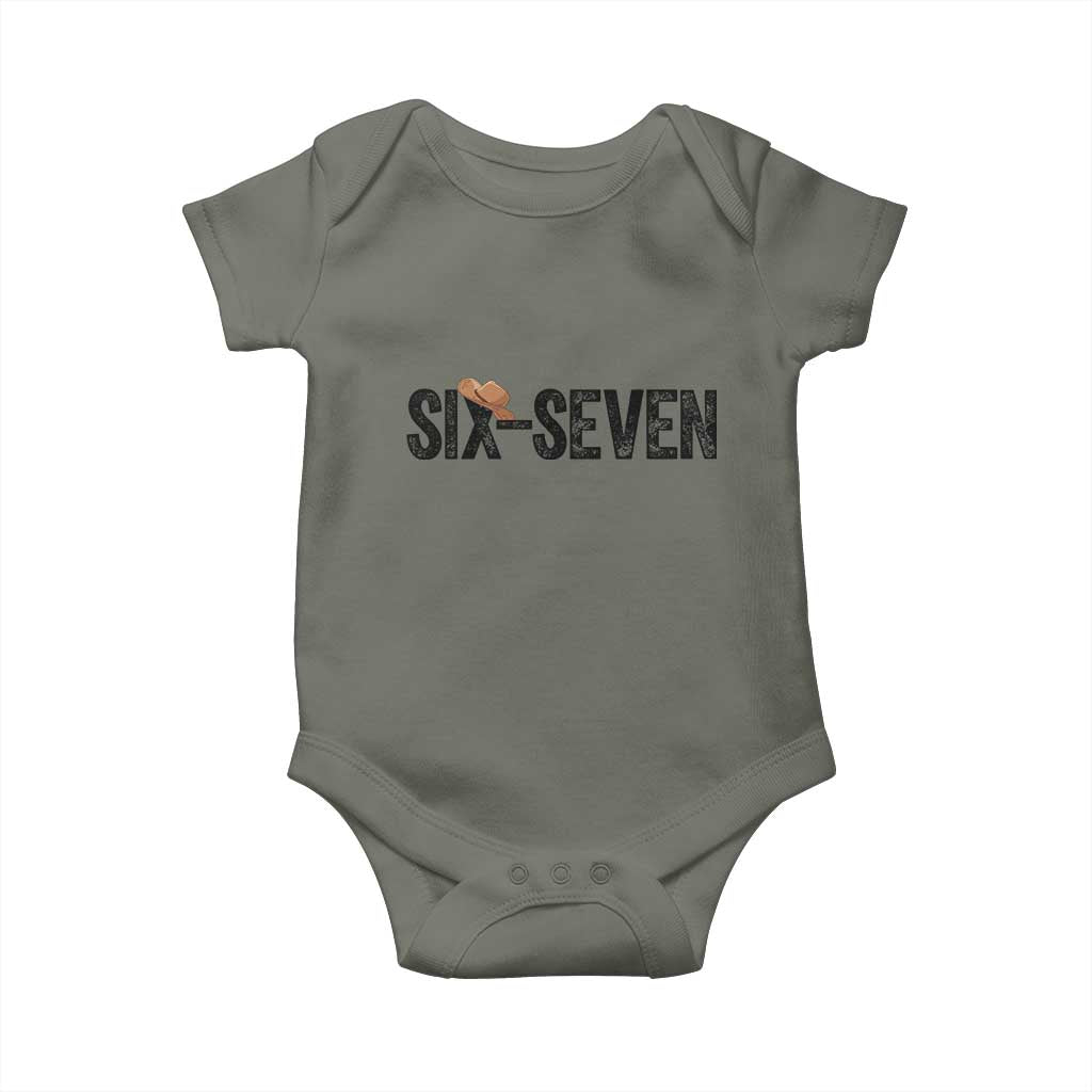 Six Seven Meme Gen Alpha Cowboy Hat Baby Onesie Funny Western Gift TS12 Military Green Print Your Wear