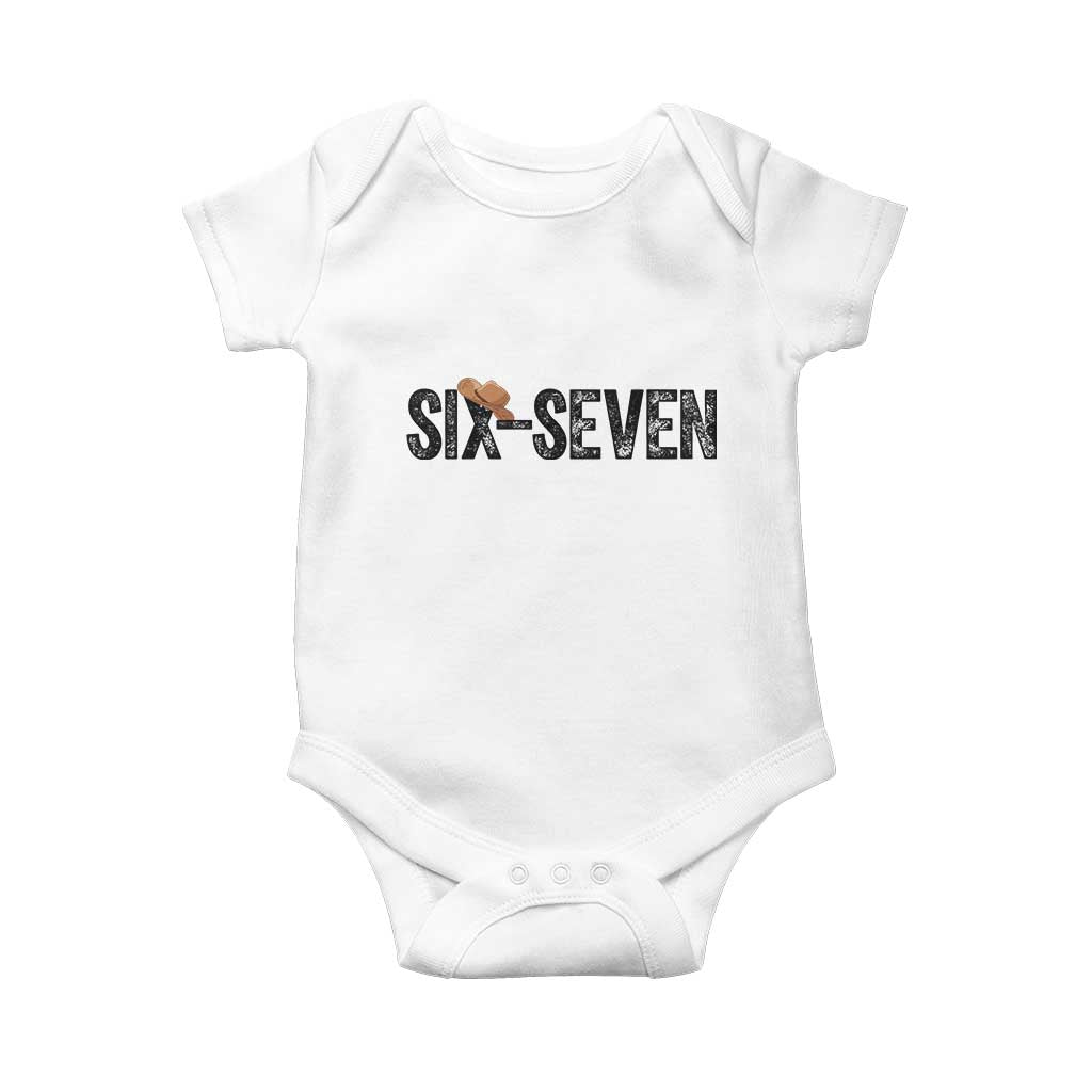 Six Seven Meme Gen Alpha Cowboy Hat Baby Onesie Funny Western Gift TS12 White Print Your Wear