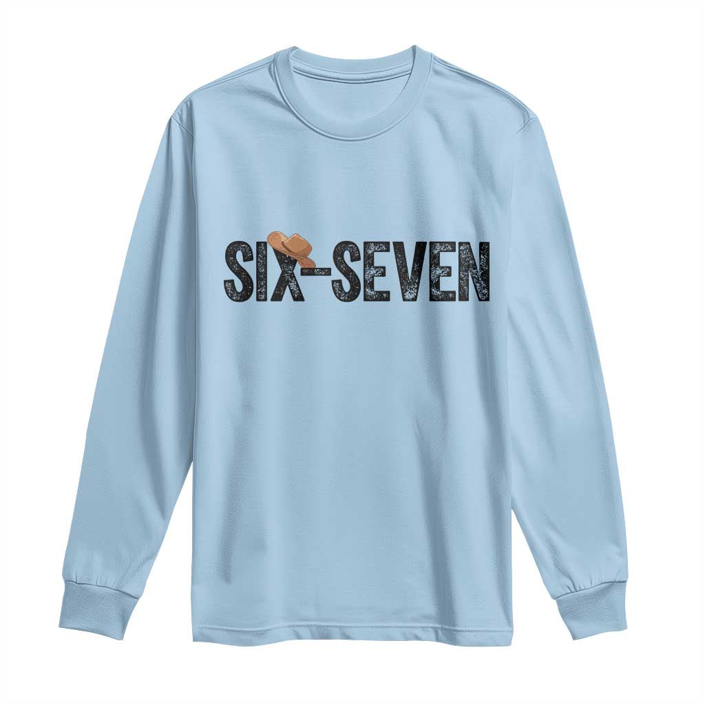 Six Seven Meme Gen Alpha Cowboy Hat Long Sleeve Shirt Funny Western Gift TS12 Light Blue Print Your Wear