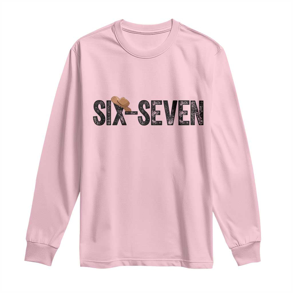 Six Seven Meme Gen Alpha Cowboy Hat Long Sleeve Shirt Funny Western Gift TS12 Light Pink Print Your Wear