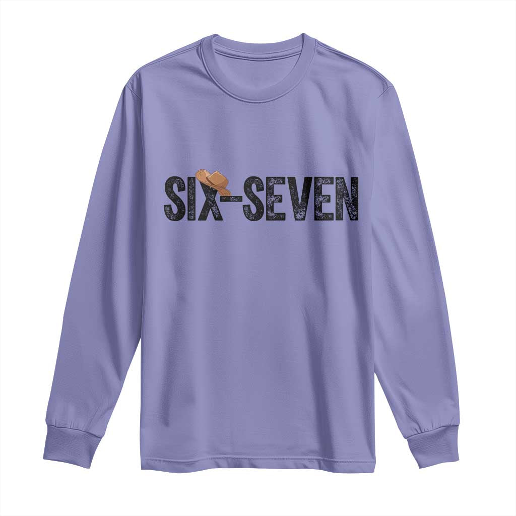 Six Seven Meme Gen Alpha Cowboy Hat Long Sleeve Shirt Funny Western Gift TS12 Violet Print Your Wear