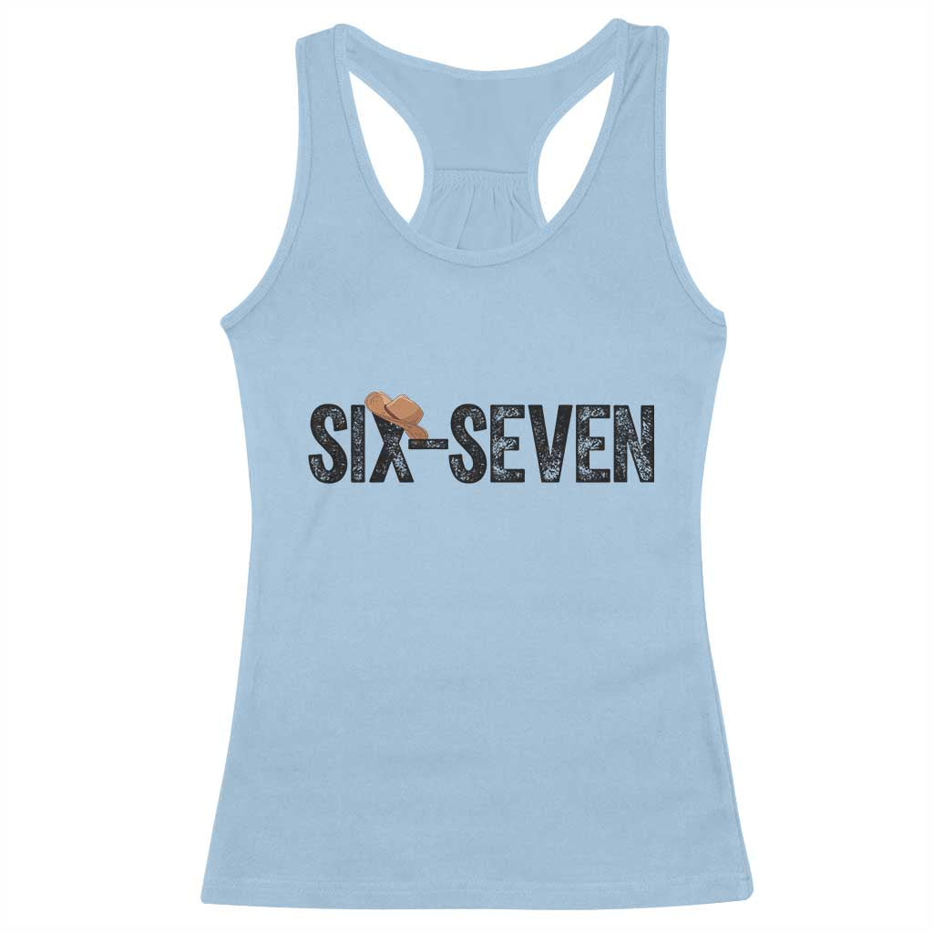 Six Seven Meme Gen Alpha Cowboy Hat Racerback Tank Top Funny Western Gift TS12 Light Blue Print Your Wear