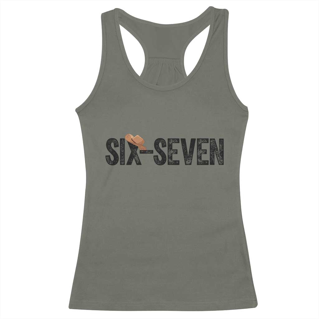 Six Seven Meme Gen Alpha Cowboy Hat Racerback Tank Top Funny Western Gift TS12 Military Green Print Your Wear