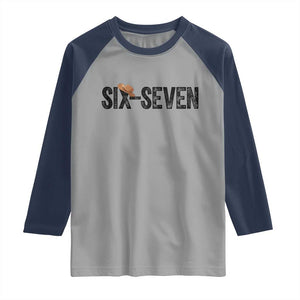 Six Seven Meme Gen Alpha Cowboy Hat Raglan Shirt Funny Western Gift TS12 Sport Gray Navy Print Your Wear