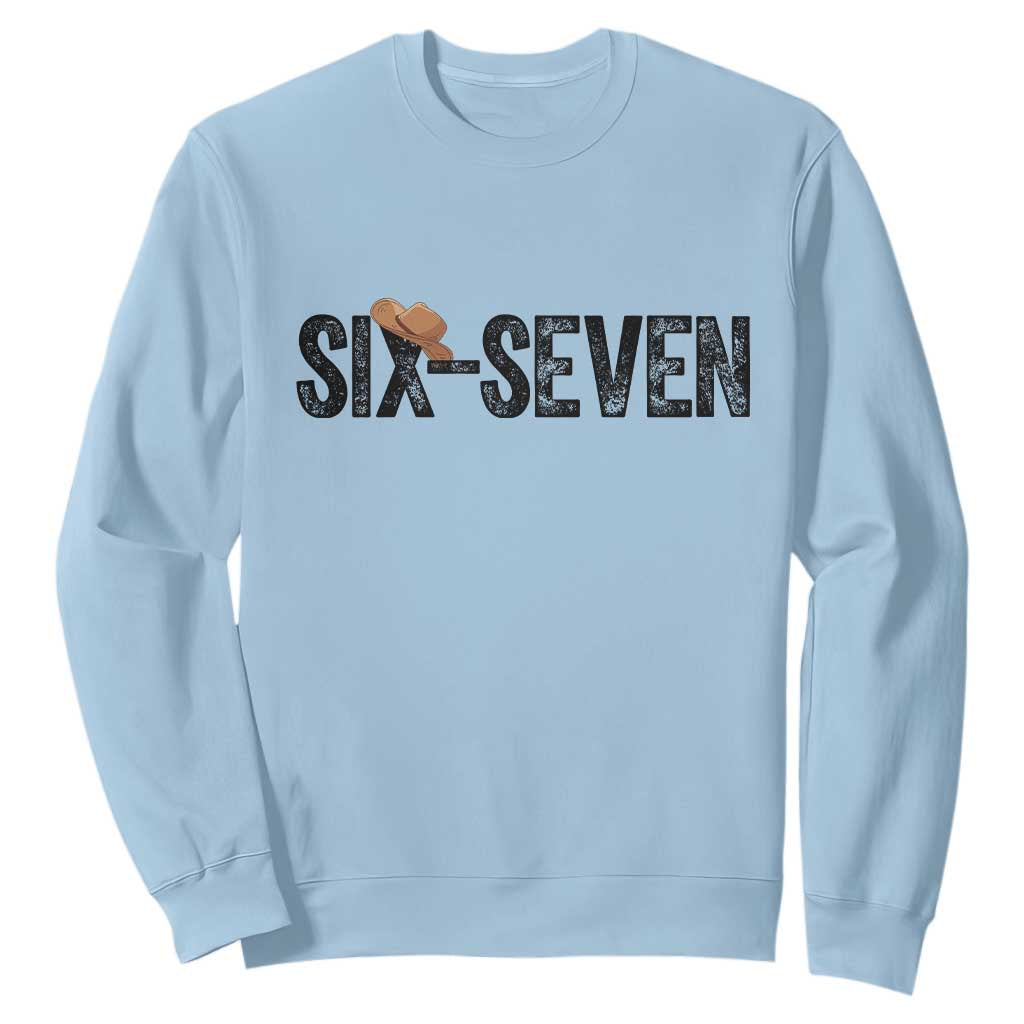 Six Seven Meme Gen Alpha Cowboy Hat Sweatshirt Funny Western Gift TS12 Light Blue Print Your Wear