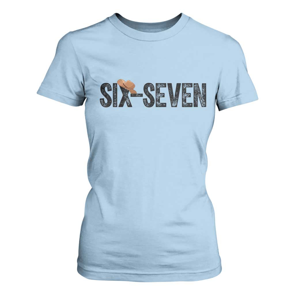 Six Seven Meme Gen Alpha Cowboy Hat T Shirt For Women Funny Western Gift TS12 Light Blue Print Your Wear