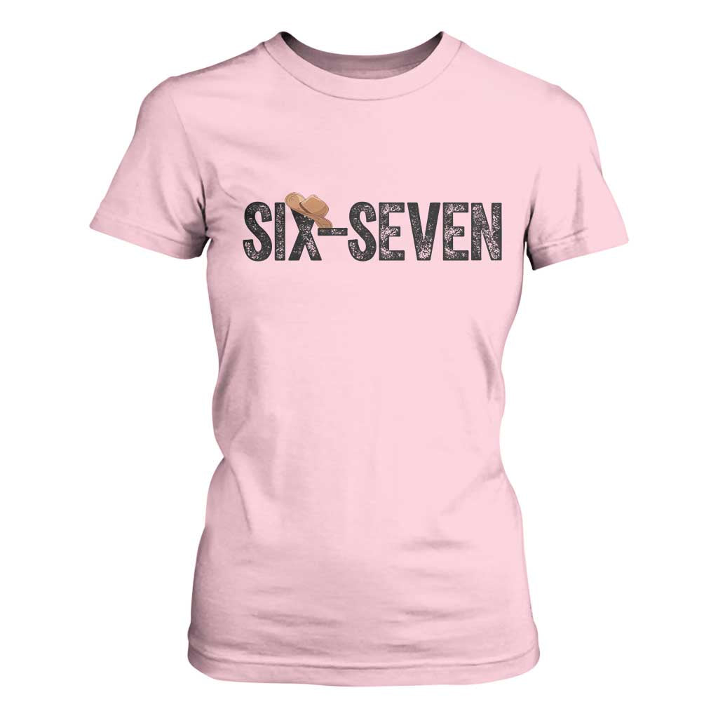 Six Seven Meme Gen Alpha Cowboy Hat T Shirt For Women Funny Western Gift TS12 Light Pink Print Your Wear