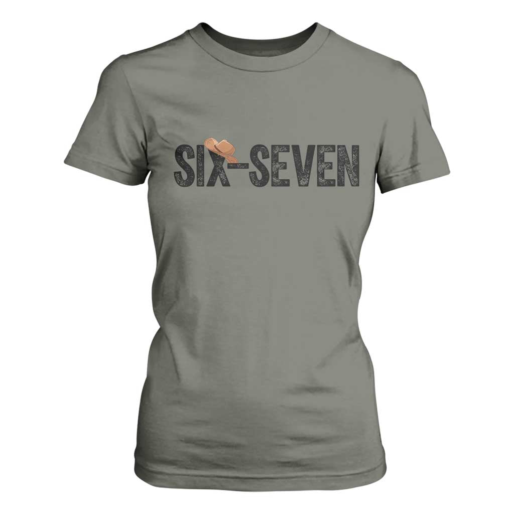 Six Seven Meme Gen Alpha Cowboy Hat T Shirt For Women Funny Western Gift TS12 Military Green Print Your Wear