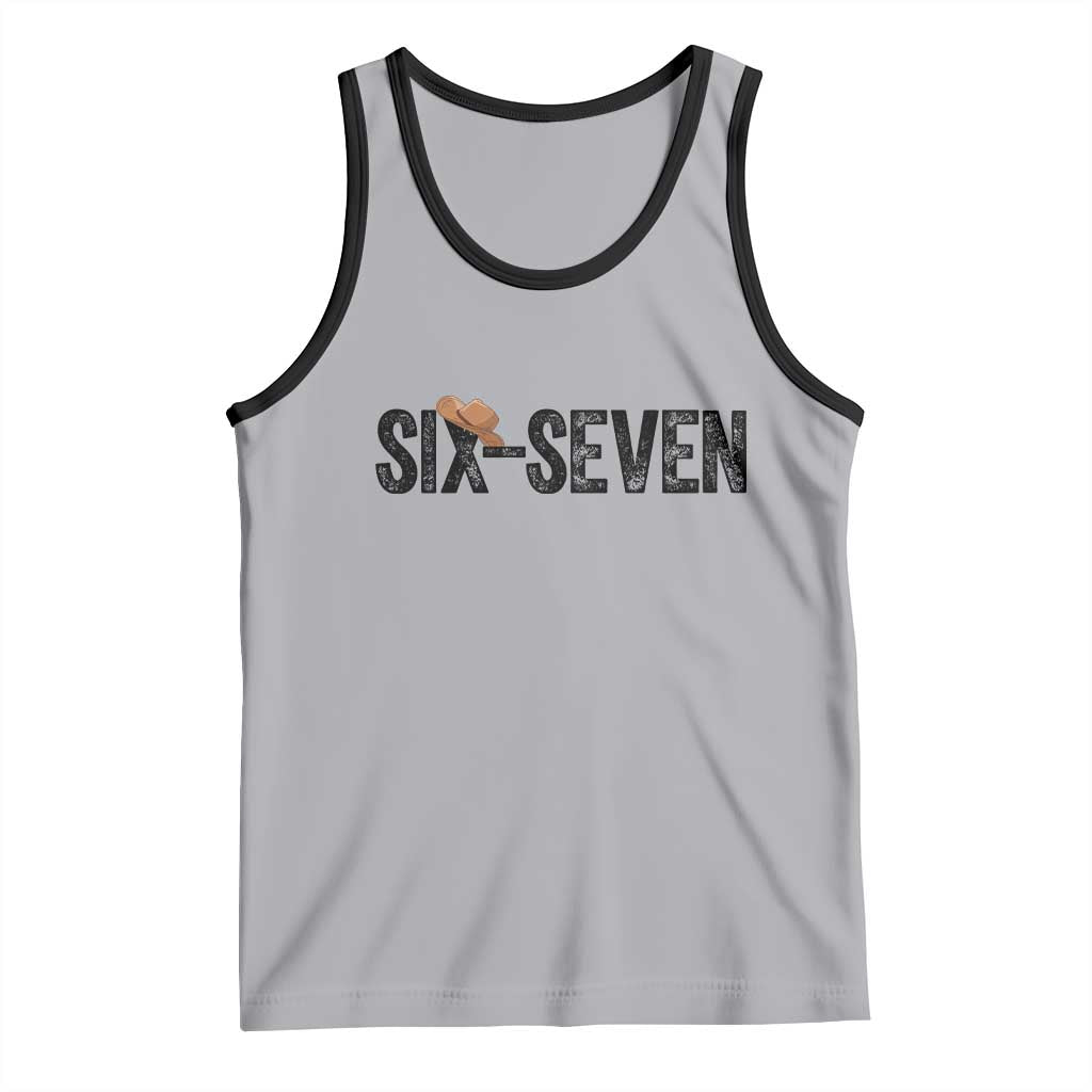 Six Seven Meme Gen Alpha Cowboy Hat Tank Top Funny Western Gift TS12 Athletic Heather Black Print Your Wear