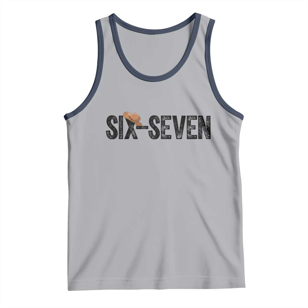 Six Seven Meme Gen Alpha Cowboy Hat Tank Top Funny Western Gift TS12 Athletic Heather Navy Print Your Wear
