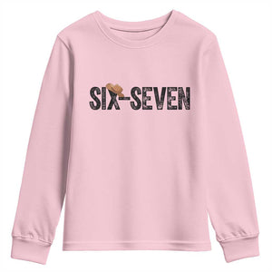 Six Seven Meme Gen Alpha Cowboy Hat Youth Sweatshirt Funny Western Gift TS12 Light Pink Print Your Wear