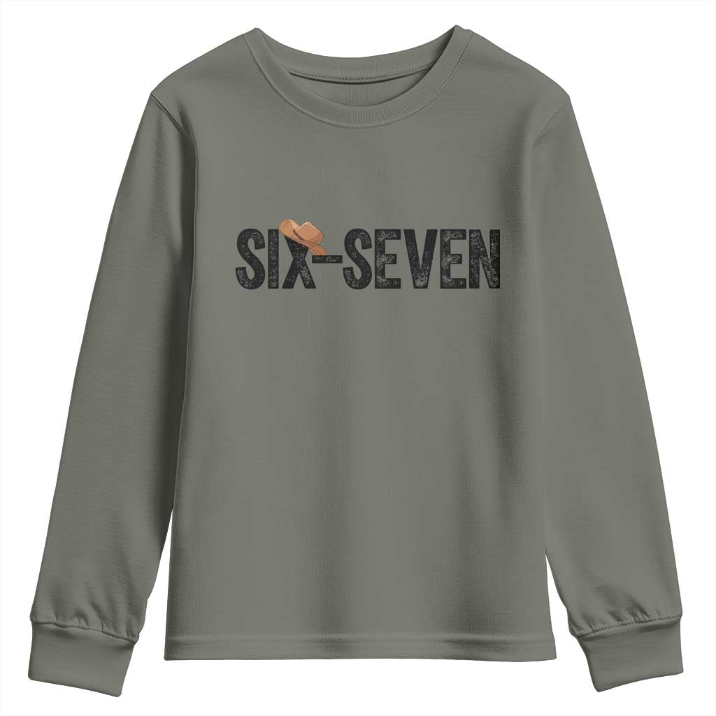 Six Seven Meme Gen Alpha Cowboy Hat Youth Sweatshirt Funny Western Gift TS12 Military Green Print Your Wear