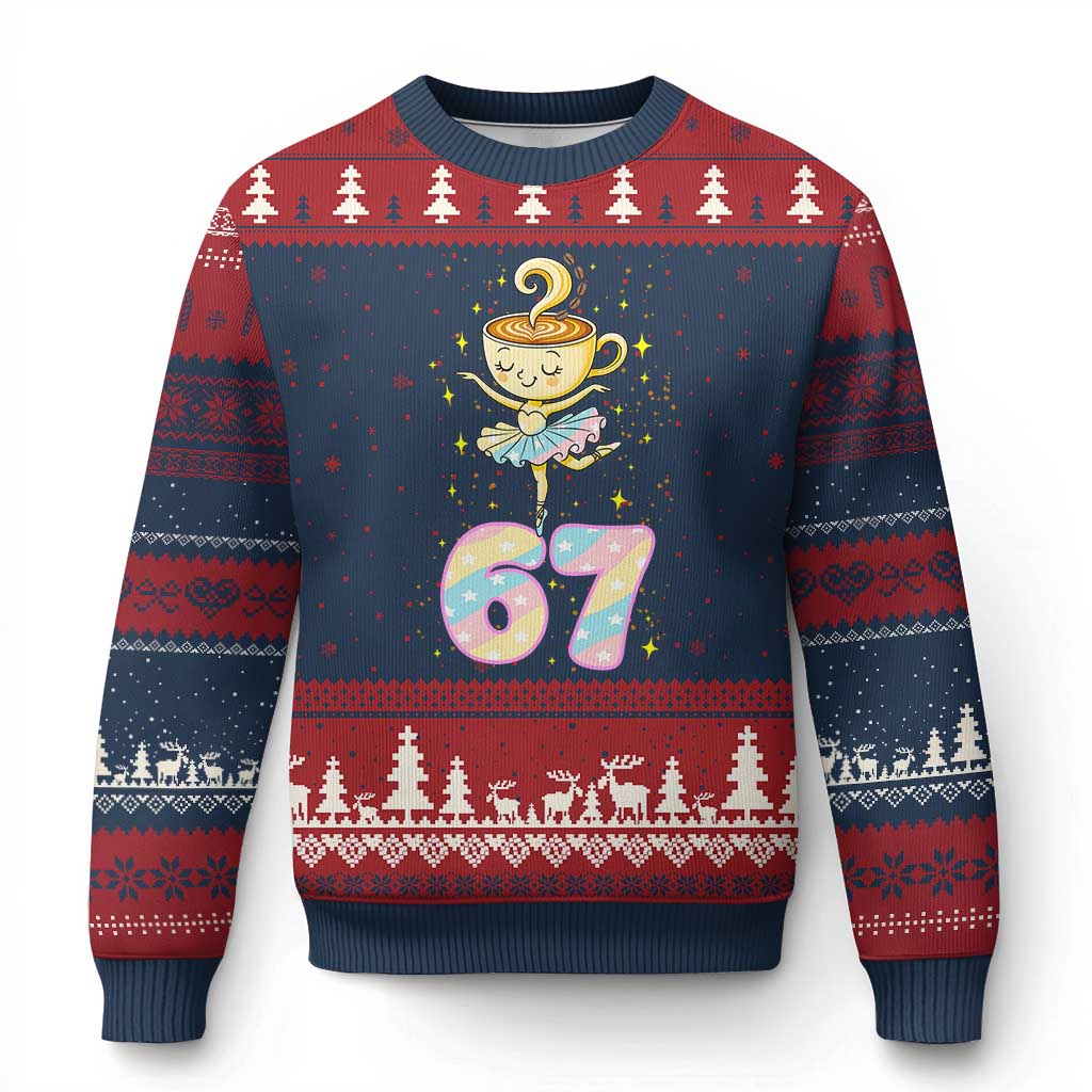 Funny Ballerina Cappuccina Ballet Six Seven Ugly Christmas Sweater Brainrot Meme Pastel Gift TS12 Navy Red Print Your Wear