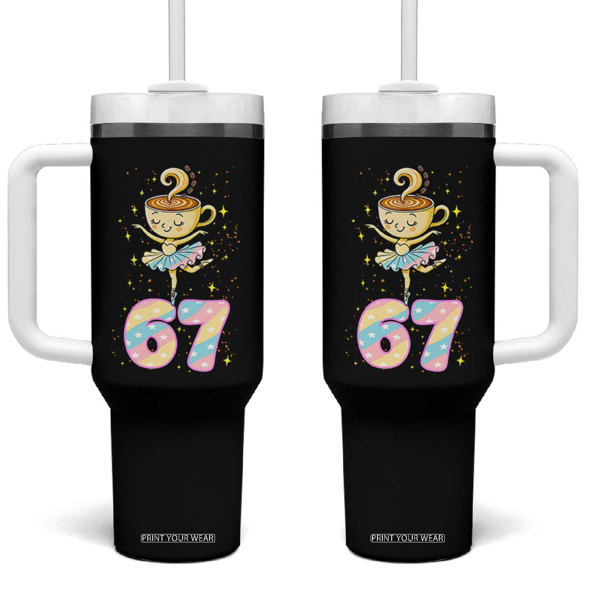 Funny Ballerina Cappuccina Ballet Six Seven Tumbler With Handle Brainrot Meme Pastel Gift TS12 One Size: 40 oz Black Print Your Wear