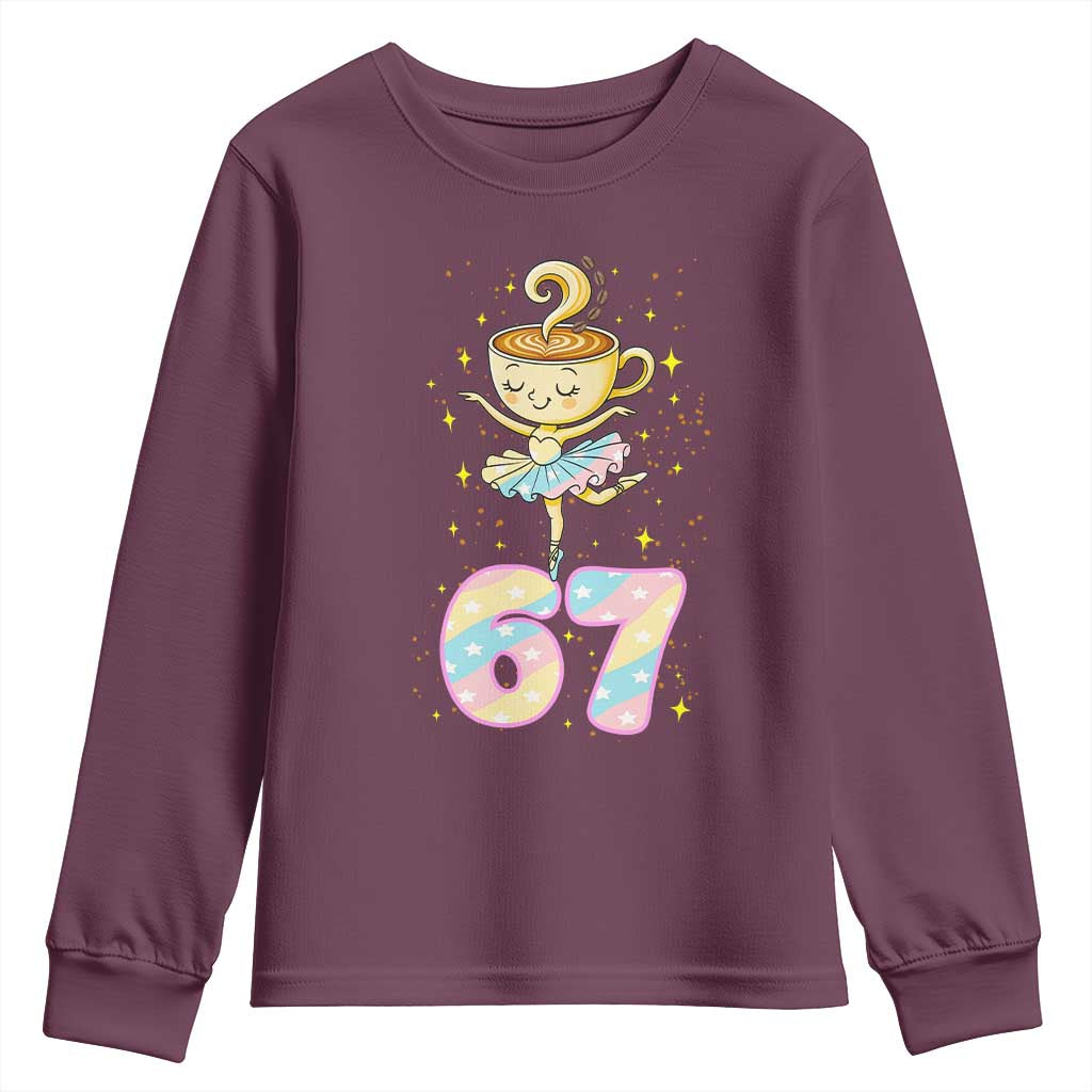 Funny Ballerina Cappuccina Ballet Six Seven Youth Sweatshirt Brainrot Meme Pastel Gift TS12 Maroon Print Your Wear