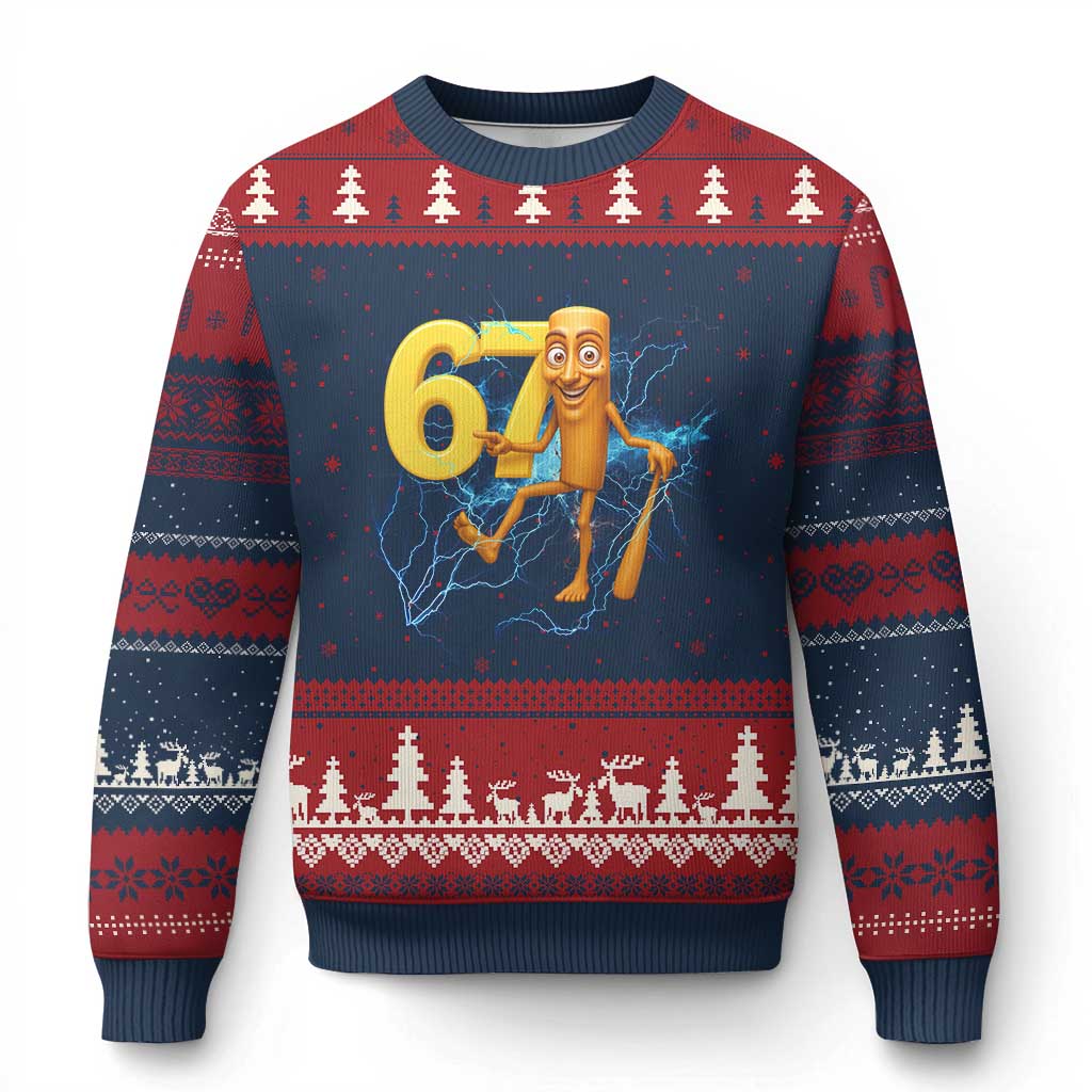 Tung Tung Sahur Six Seven Meme Ugly Christmas Sweater Funny Gen Z Alpha Gift TS12 Navy Red Print Your Wear