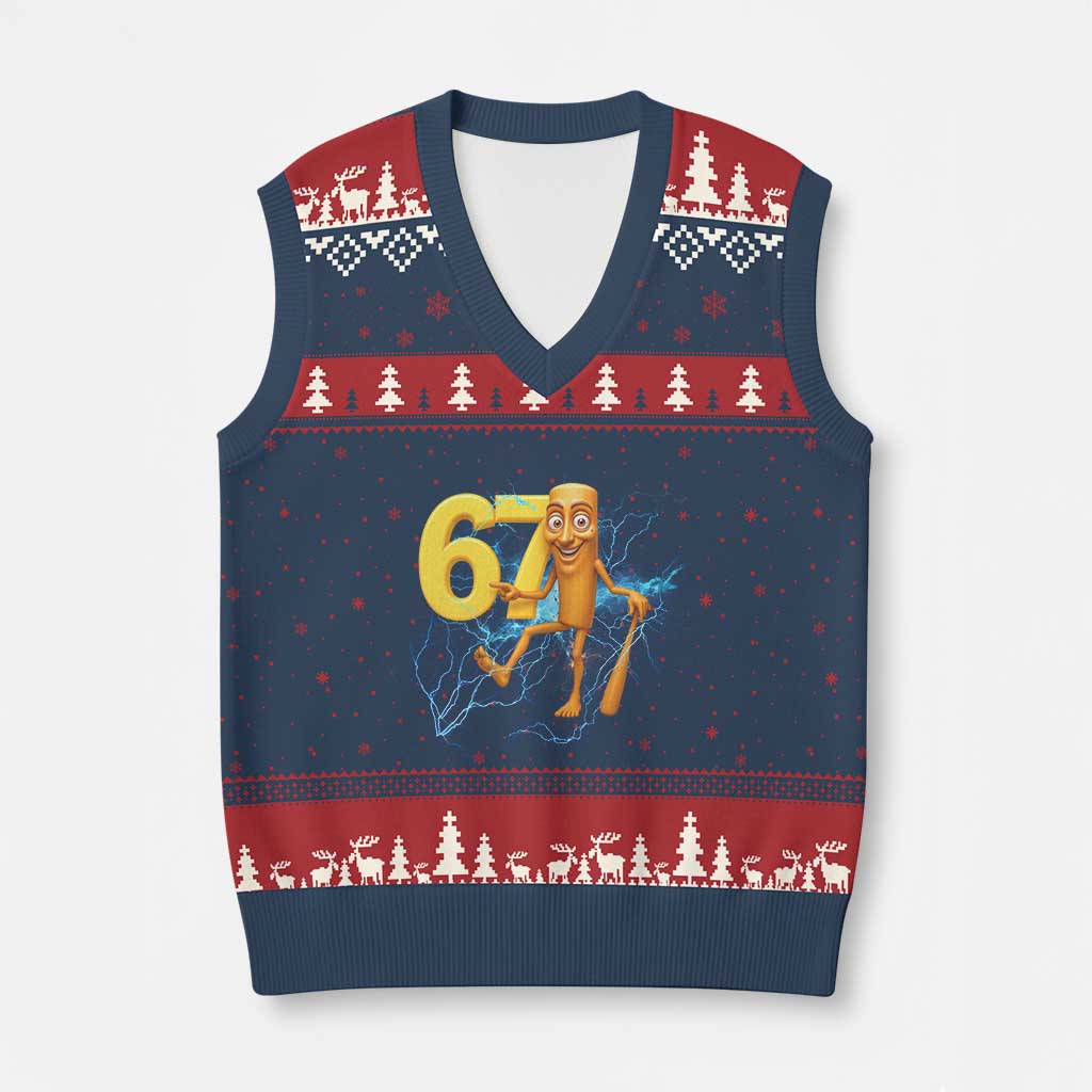 Tung Tung Sahur Six Seven Meme V-Neck Knit Sweater Vest Funny Gen Z Alpha Gift TS12 Navy Red Print Your Wear