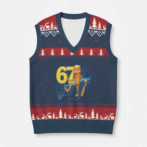 Tung Tung Sahur Six Seven Meme V-Neck Knit Sweater Vest Funny Gen Z Alpha Gift TS12 Navy Red Print Your Wear