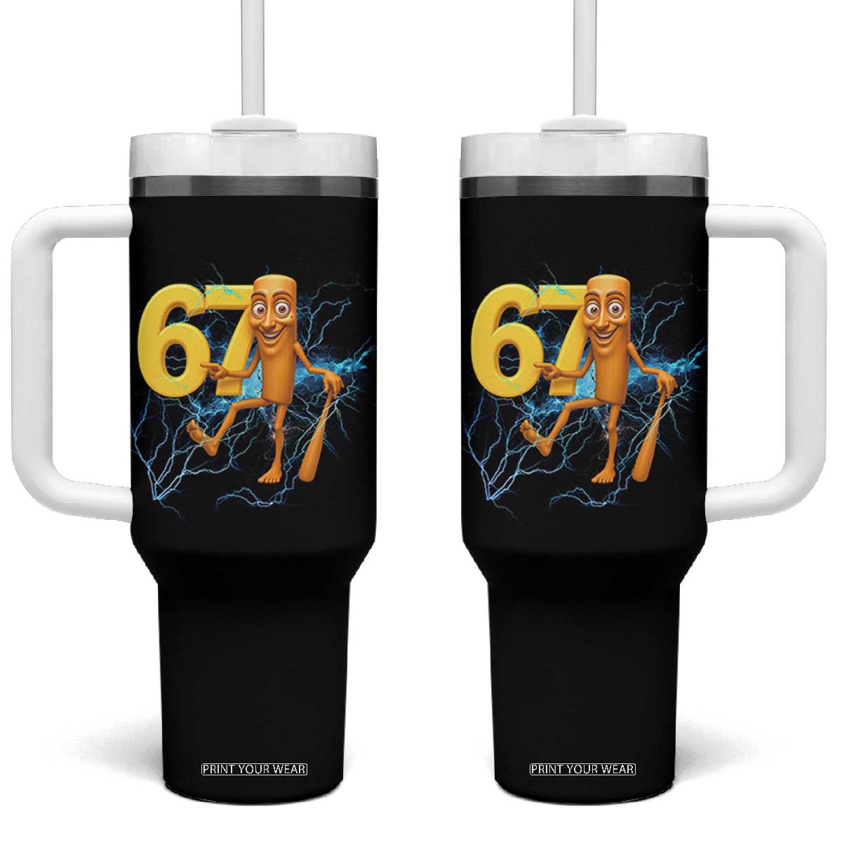 Tung Tung Sahur Six Seven Meme Tumbler With Handle Funny Gen Z Alpha Gift TS12 One Size: 40 oz Black Print Your Wear