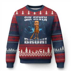 Tung Tung Sahur Six Seven Meme Ugly Christmas Sweater Funny 67 Gen Alpha Gift TS12 Navy Red Print Your Wear
