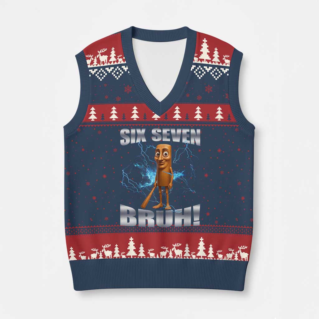 Tung Tung Sahur Six Seven Meme V-Neck Knit Sweater Vest Funny 67 Gen Alpha Gift TS12 Navy Red Print Your Wear