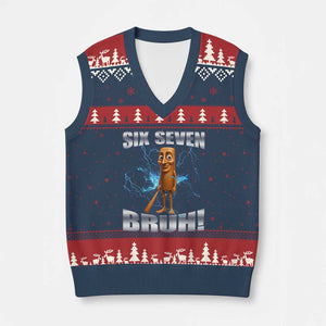 Tung Tung Sahur Six Seven Meme V-Neck Knit Sweater Vest Funny 67 Gen Alpha Gift TS12 Navy Red Print Your Wear