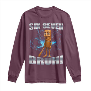 Tung Tung Sahur Six Seven Meme Long Sleeve Shirt Funny 67 Gen Alpha Gift TS12 Maroon Print Your Wear