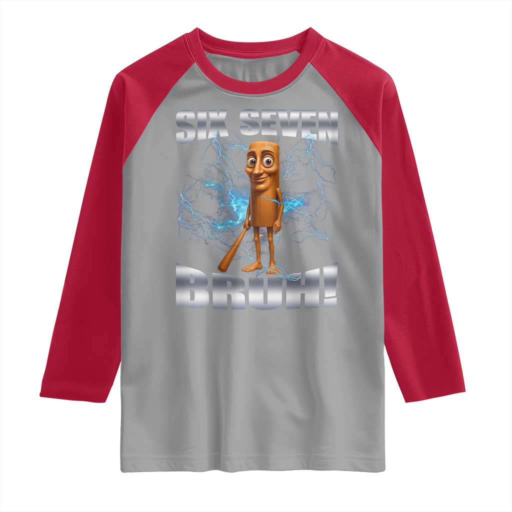 Tung Tung Sahur Six Seven Meme Raglan Shirt Funny 67 Gen Alpha Gift TS12 Sport Gray Red Print Your Wear