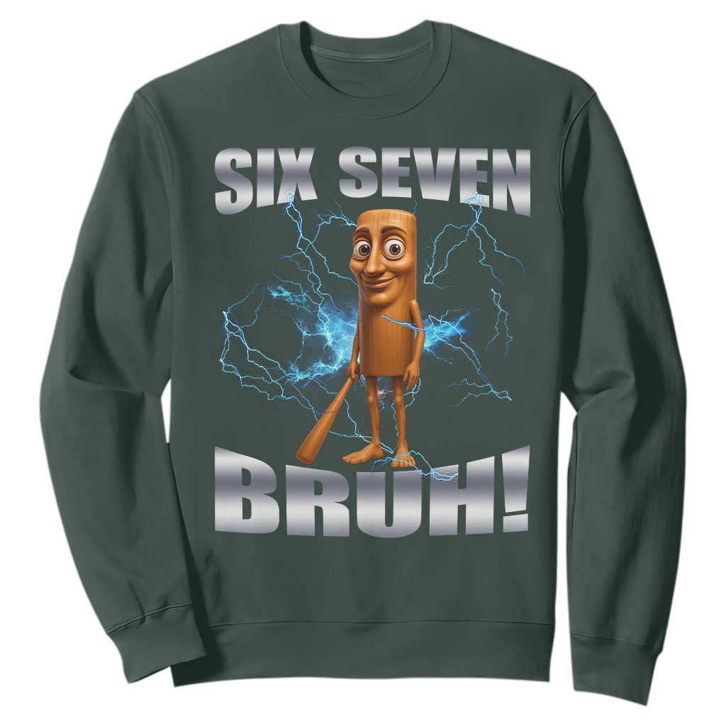Tung Tung Sahur Six Seven Meme Sweatshirt Funny 67 Gen Alpha Gift TS12 Dark Forest Green Print Your Wear