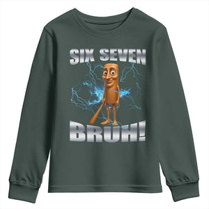 Tung Tung Sahur Six Seven Meme Youth Sweatshirt Funny 67 Gen Alpha Gift TS12 Dark Forest Green Print Your Wear