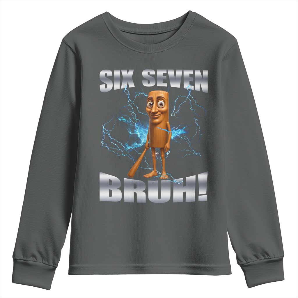 Tung Tung Sahur Six Seven Meme Youth Sweatshirt Funny 67 Gen Alpha Gift TS12 Dark Heather Print Your Wear