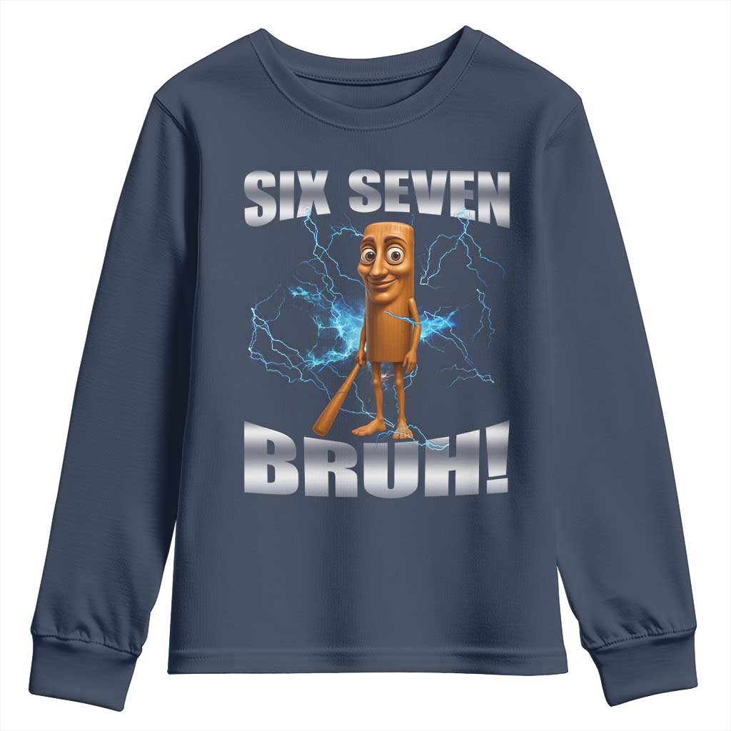 Tung Tung Sahur Six Seven Meme Youth Sweatshirt Funny 67 Gen Alpha Gift TS12 Navy Print Your Wear