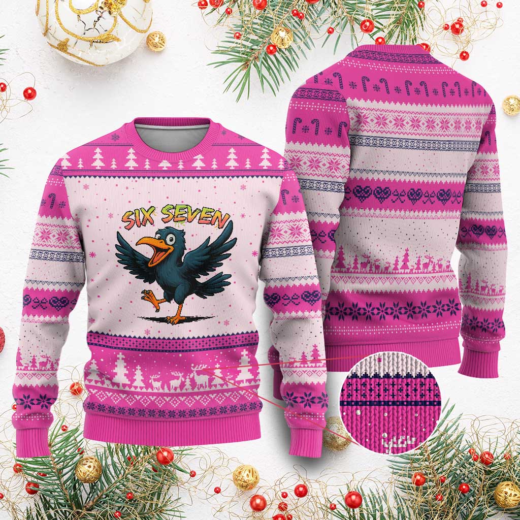 Funny Raven Six Seven Meme Trending Gift Ugly Christmas Sweater TS12 Hot Pink Print Your Wear