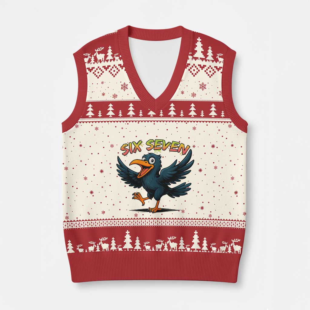 Funny Raven Six Seven Meme Trending Gift V-Neck Knit Sweater Vest TS12 Beige Red Print Your Wear