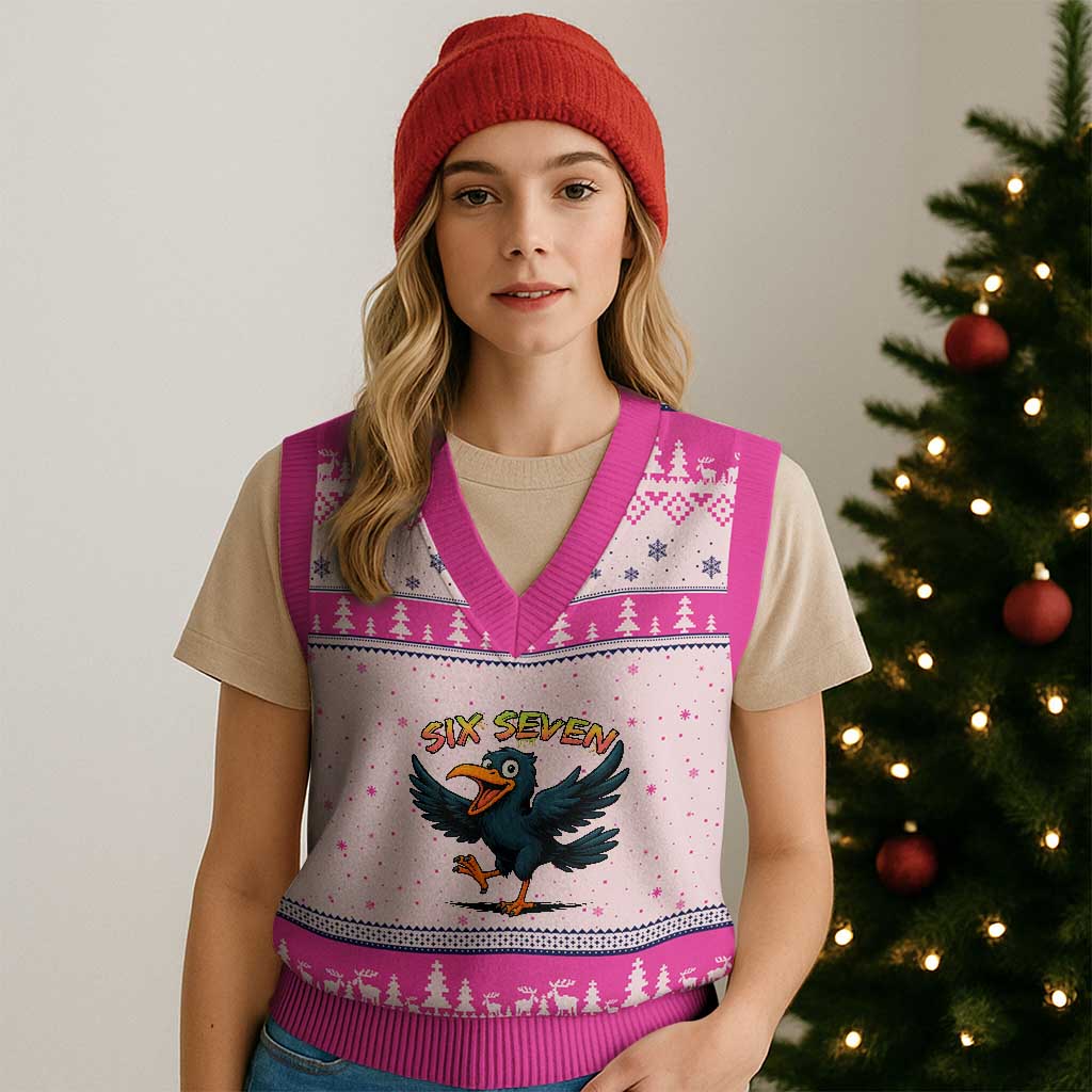 Funny Raven Six Seven Meme Trending Gift V-Neck Knit Sweater Vest TS12 Hot Pink Print Your Wear