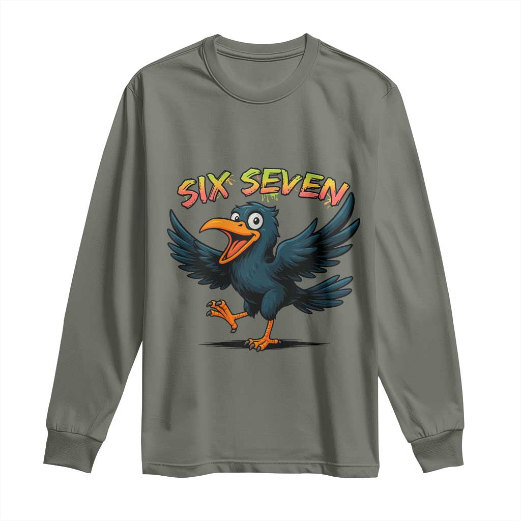 Funny Raven Six Seven Meme Trending Gift Long Sleeve Shirt TS12 Military Green Print Your Wear