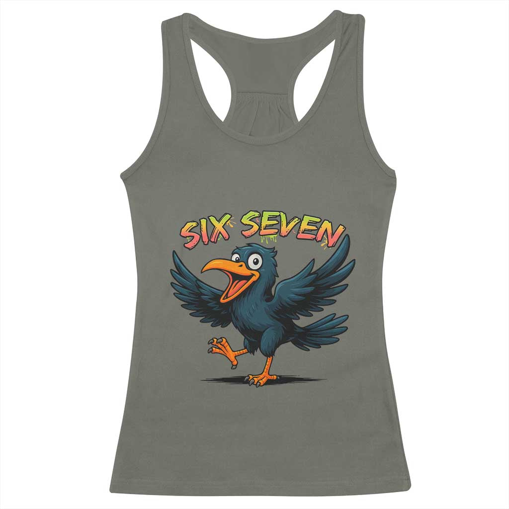 Funny Raven Six Seven Meme Trending Gift Racerback Tank Top TS12 Military Green Print Your Wear