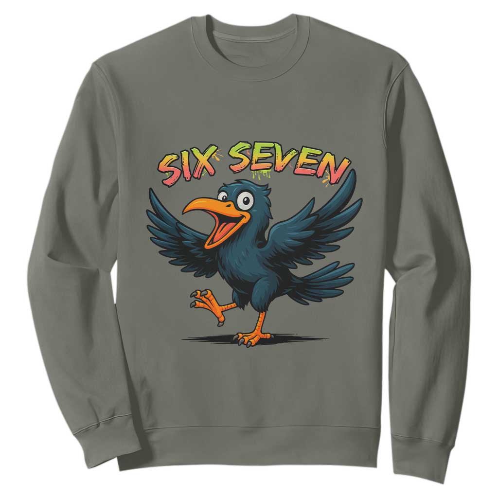 Funny Raven Six Seven Meme Trending Gift Sweatshirt TS12 Military Green Print Your Wear