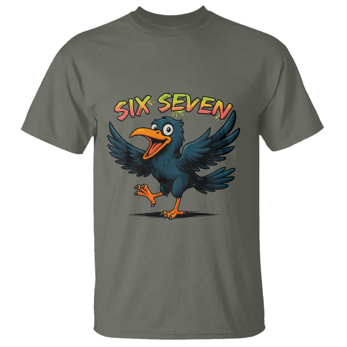 Funny Raven Six Seven Meme Trending Gift T Shirt TS12 Military Green Print Your Wear