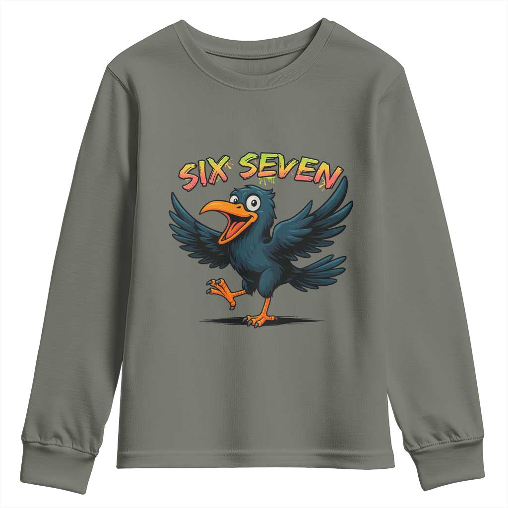 Funny Raven Six Seven Meme Trending Gift Youth Sweatshirt TS12 Military Green Print Your Wear