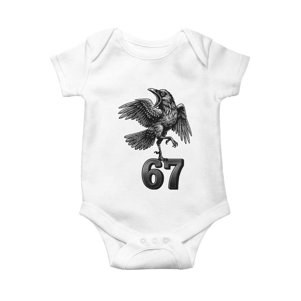 Funny Raven Brainrot Six Seven Meme Gift Baby Onesie TS12 White Print Your Wear