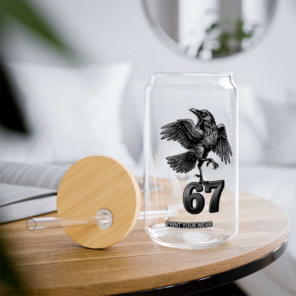 Funny Raven Brainrot Six Seven Meme Gift Glass Can TS12 Print Your Wear