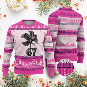 Funny Raven Brainrot Six Seven Meme Gift Ugly Christmas Sweater TS12 Hot Pink Print Your Wear