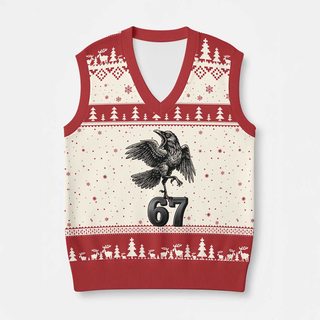 Funny Raven Brainrot Six Seven Meme Gift V-Neck Knit Sweater Vest TS12 Beige Red Print Your Wear