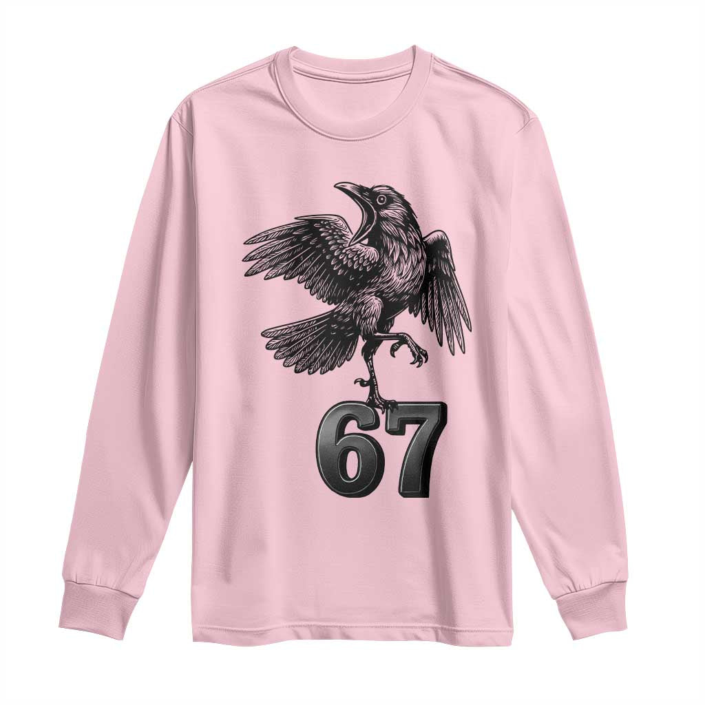 Funny Raven Brainrot Six Seven Meme Gift Long Sleeve Shirt TS12 Light Pink Print Your Wear