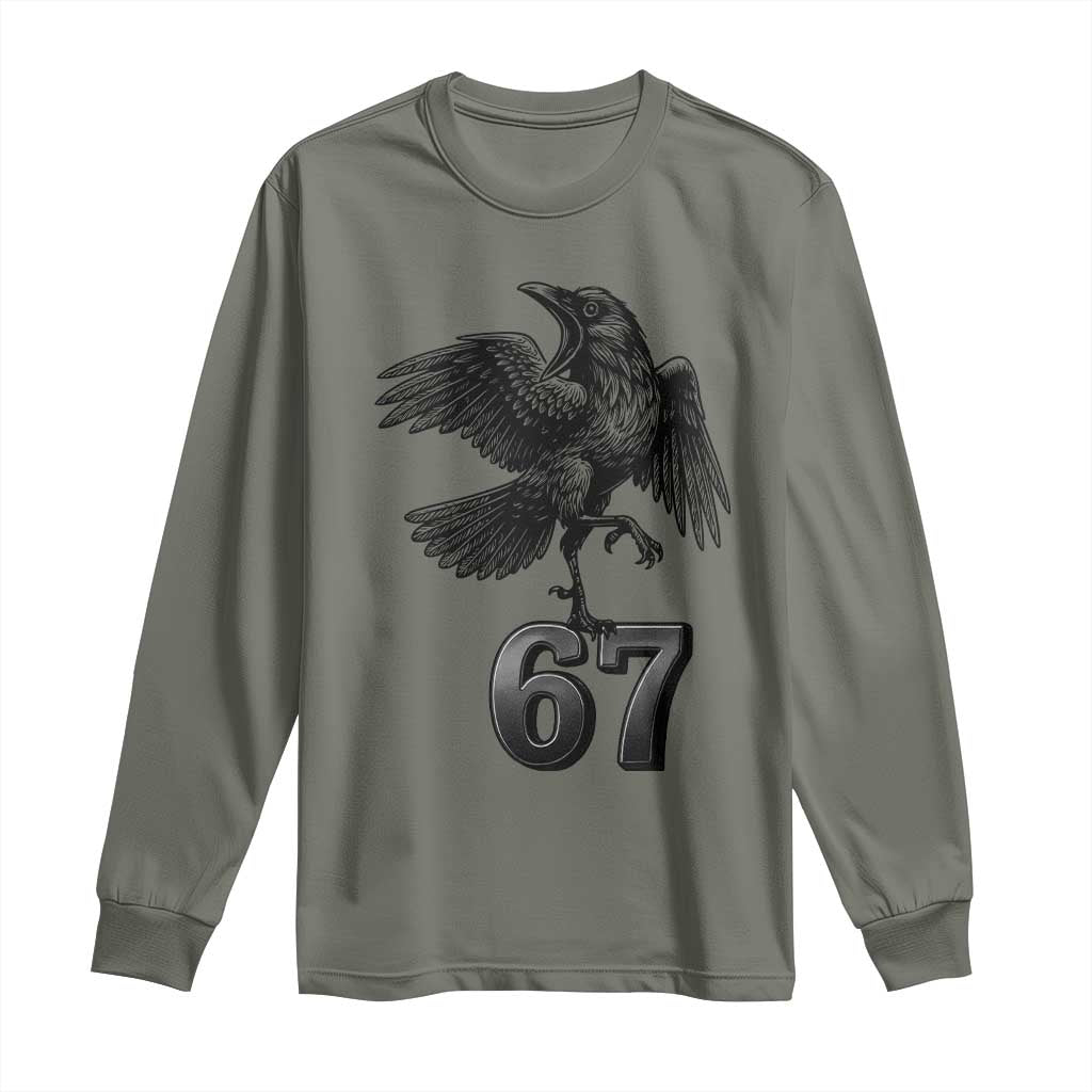 Funny Raven Brainrot Six Seven Meme Gift Long Sleeve Shirt TS12 Military Green Print Your Wear