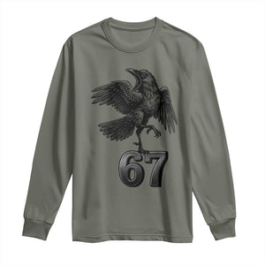 Funny Raven Brainrot Six Seven Meme Gift Long Sleeve Shirt TS12 Military Green Print Your Wear