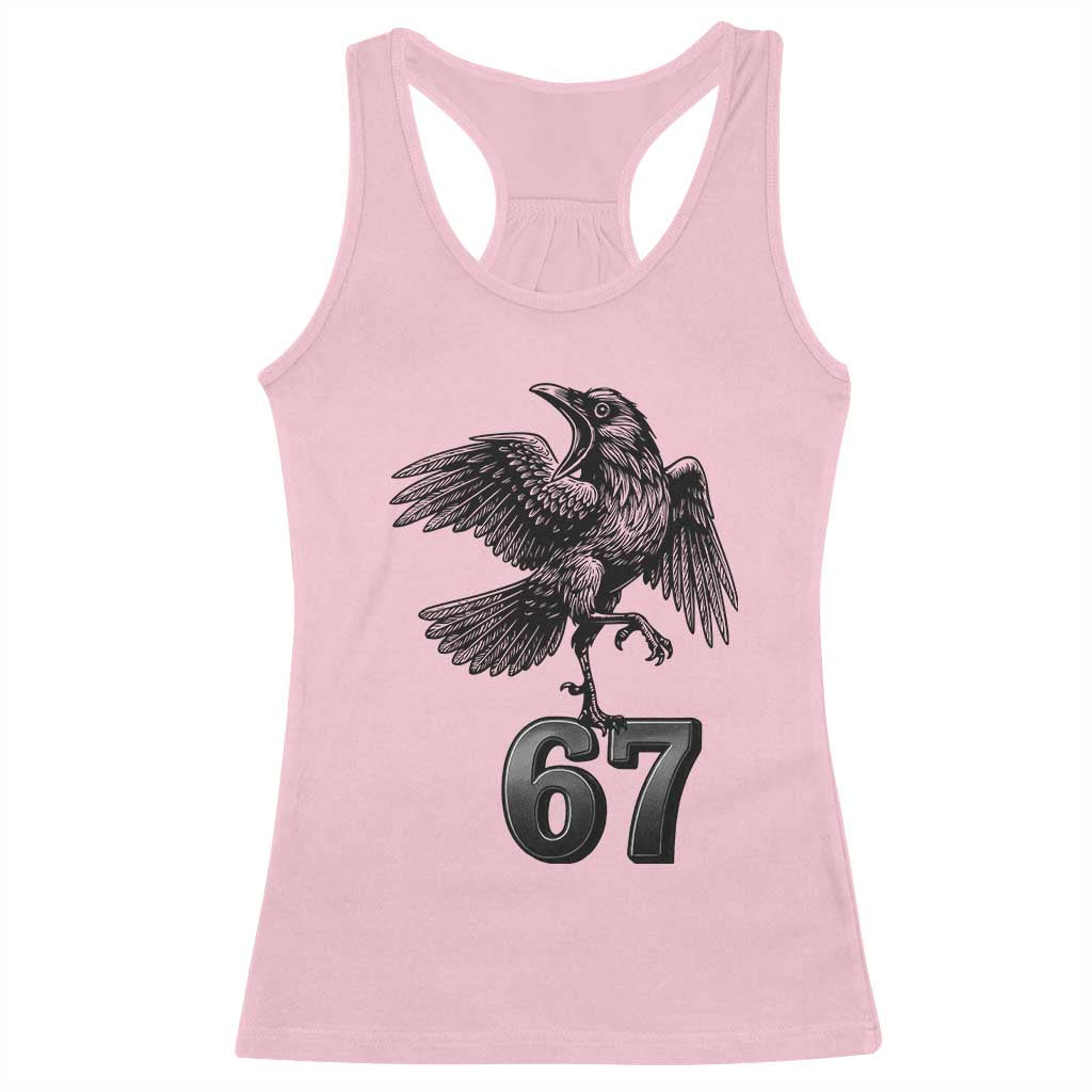 Funny Raven Brainrot Six Seven Meme Gift Racerback Tank Top TS12 Light Pink Print Your Wear