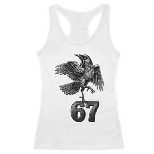 Funny Raven Brainrot Six Seven Meme Gift Racerback Tank Top TS12 White Print Your Wear